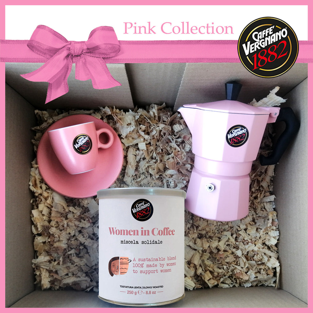 Kit Pink Women in Coffee Molido + Taza respresso rosa + Moka + Taza cappuccino de regalo !